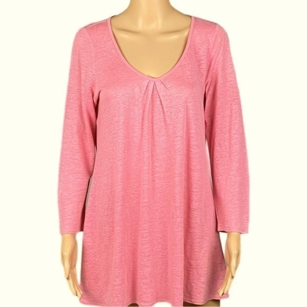 EILEEN FISHER coral/pink 100% Slub Linen tunic with 3/4 sleeves. Size Small. EUC